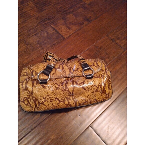 Luxury Snake‎ Print Faux Leather Shoulder Bag with Metal Hardware Brown Tan - Picture 1 of 4